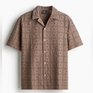 H&M Men's Dark Brown Patterned Shirt